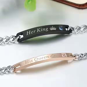 Set med 2 armband för par Her King & His Queen – graverbart rostfritt stål för älskande, han och hon