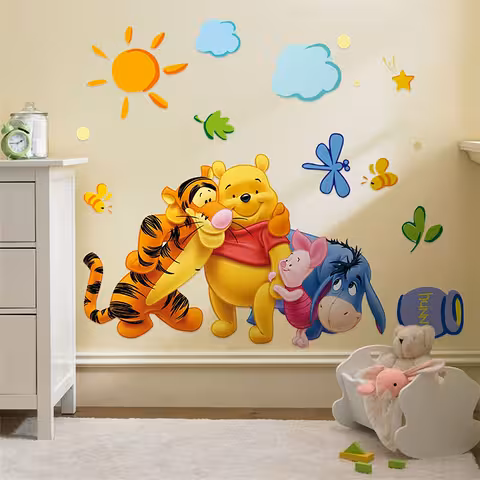 Väggdekal med Nalle Puh och vänner – barnrumsdekor, tecknad design