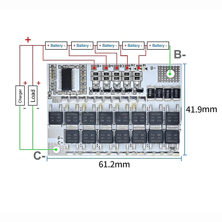 Kopplingsschema BMS 5S 100A-modul Kopplingsschema BMS 5S för korrekt konfiguration av Li-Ion-celler