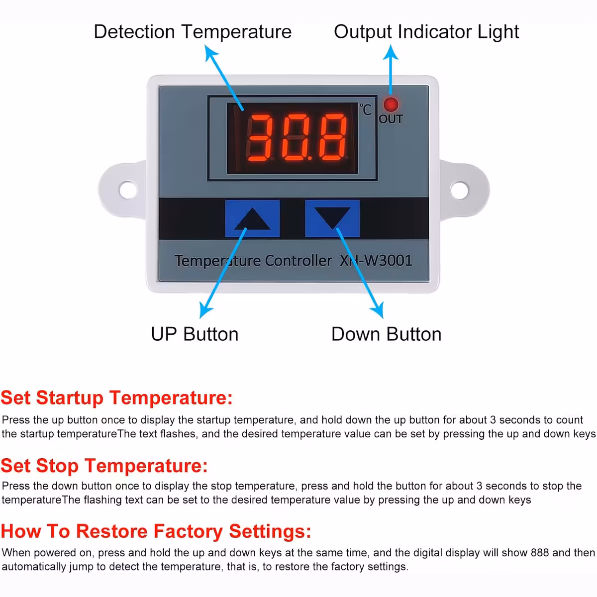 Komplett guide för inställning av start- och stopptemperatur på XH-W3001
