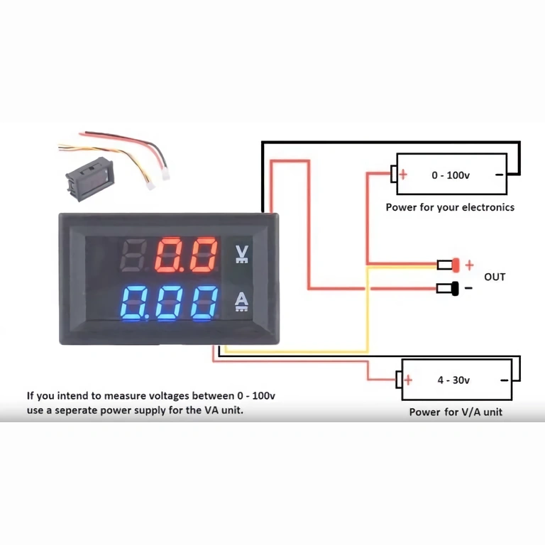 Kopplingsschema voltmeter 0–100V Kopplingsschema för volt- och amperemeter med separat strömförsörjning 0–100V
