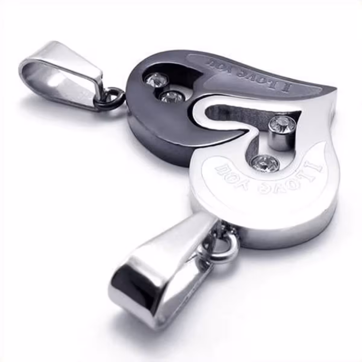 Hjärthängen i silver och svart för par