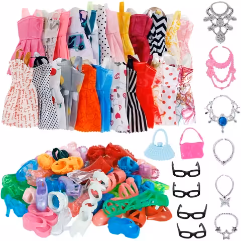 Klädset med klänningar, skor och accessoarer för Barbie – komplett dockkläder