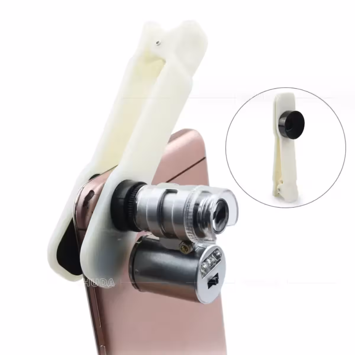 Mikroskop med telefonadapter för fotografering av mikroskopiska detaljer