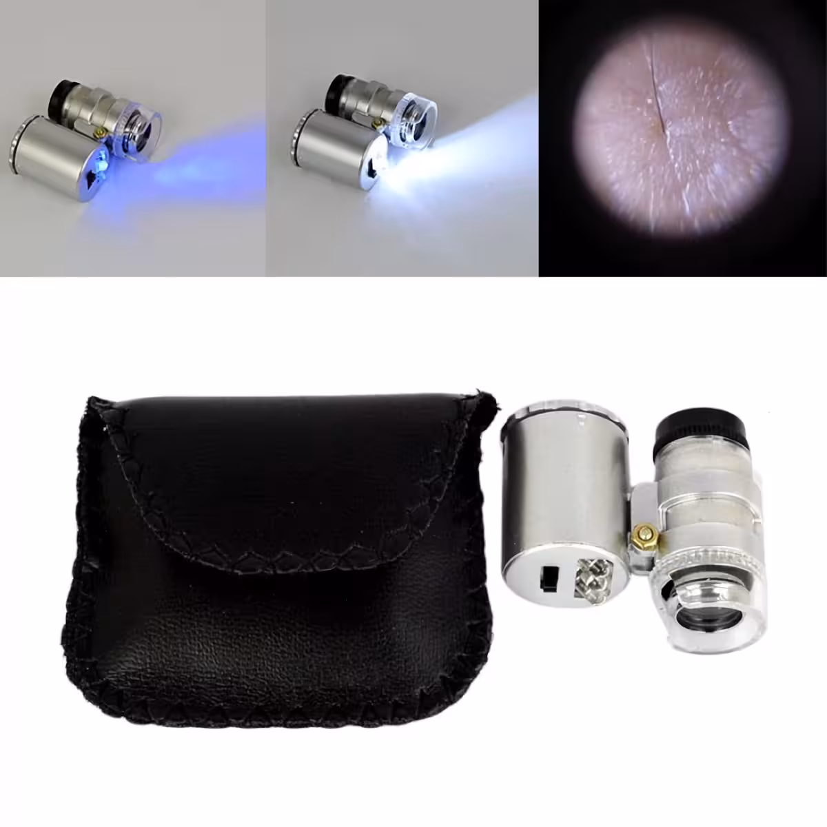 Mikroskop med UV-LED för kontroll av sedlar och smycken