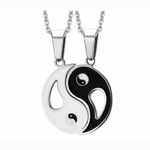 Yin och Yang halsband för par – två halvor, symbol för balans och kärlek