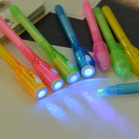 Set 5 UV-pennor med osynligt bläck – hemliga meddelanden, barnlekar