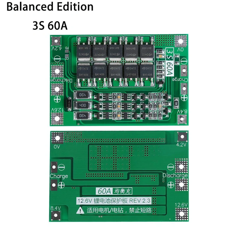 BMS med 10 MOSFET, maxström 60A, intelligent balansering