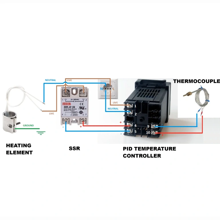 Kopplingsdiagram för REX C100 temperaturcontroller