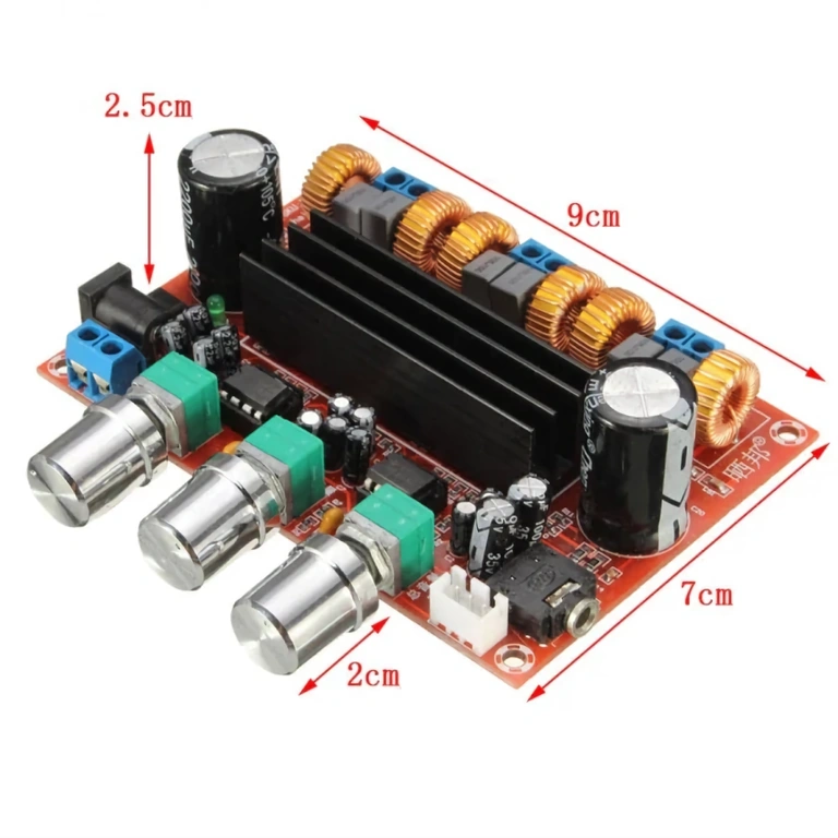 Närbild på volym- och tonknappar på XH-M139-modulen