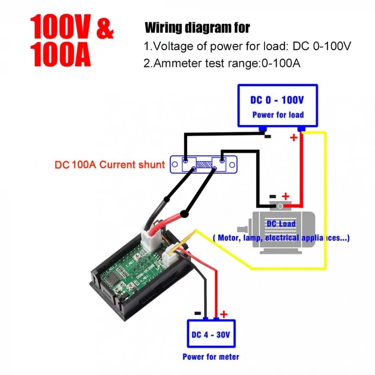 Kopplingsdiagram för högspänning (upp till 100V) för digital voltmeter