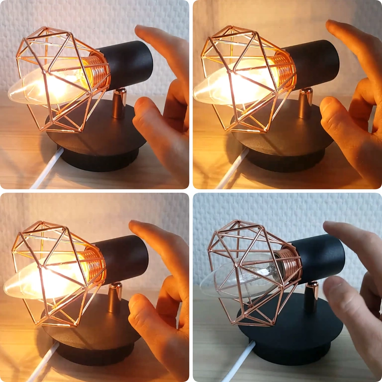 Diagram över justeringscykel: OFF → ON → BRIGHTER → MAX → OFF