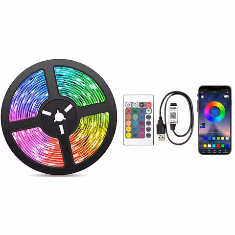 10m RGB LED-list med USB, Bluetooth, Fjärrkontroll och Musikstyrt Ljusspel för TV och Dekor