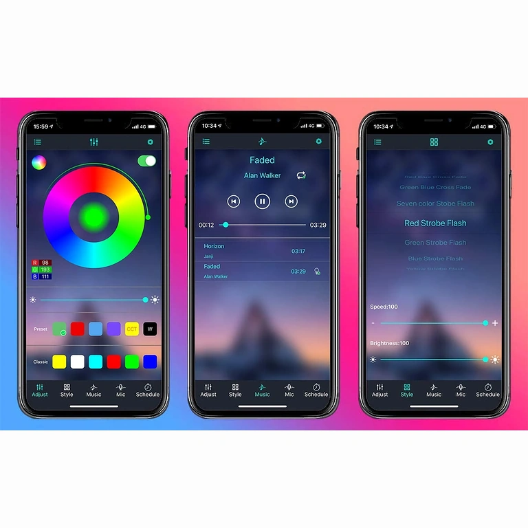 LED-remsa för TV med stämningsbelysning, justerbar intensitet och färger