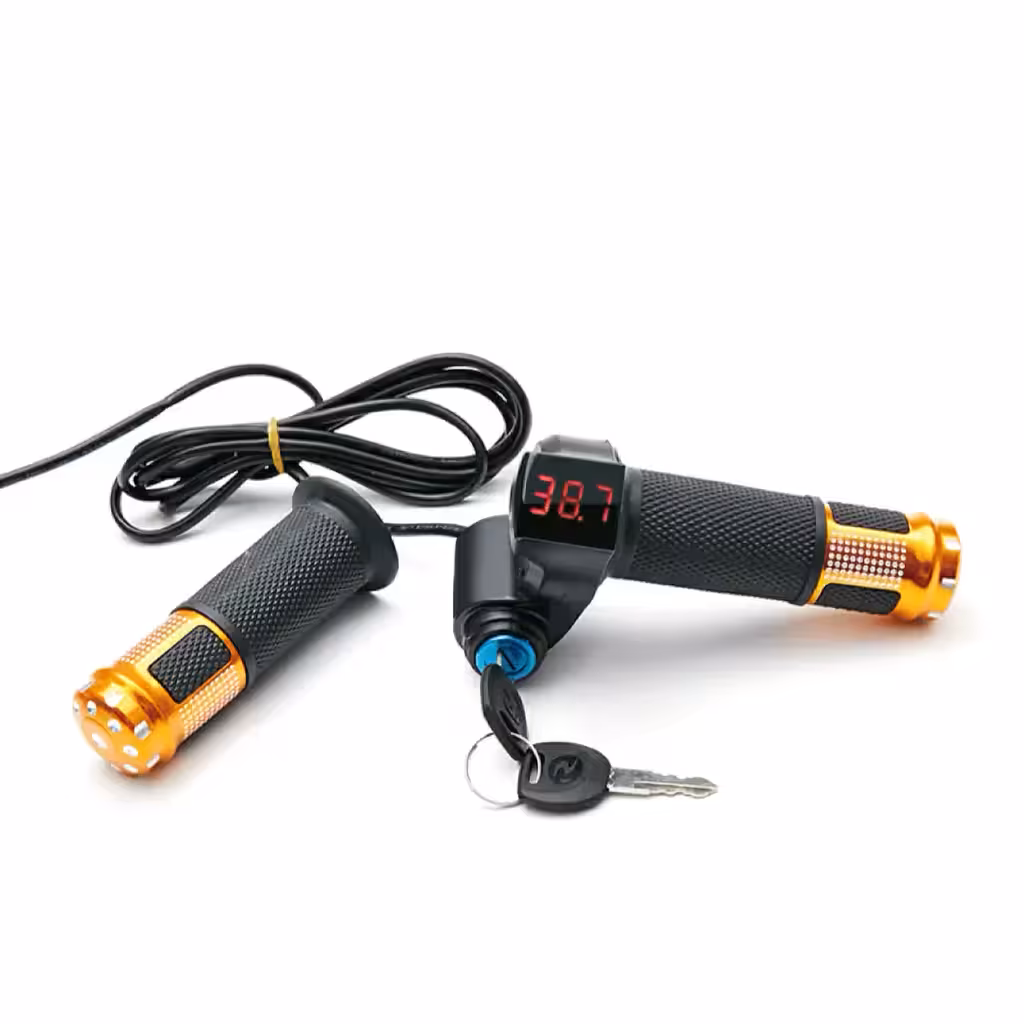 Gashandtag med Nyckel och Spänningsvisning 12V–72V – För Elcykel och Elskoter