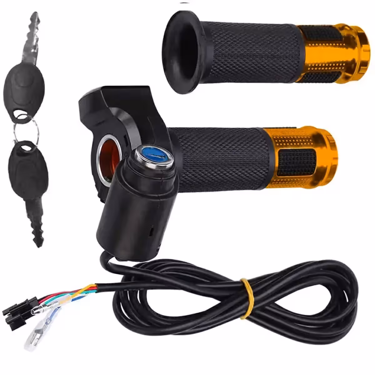 Dubbelhandtag med brytare, voltmätare och nyckel för elscooter