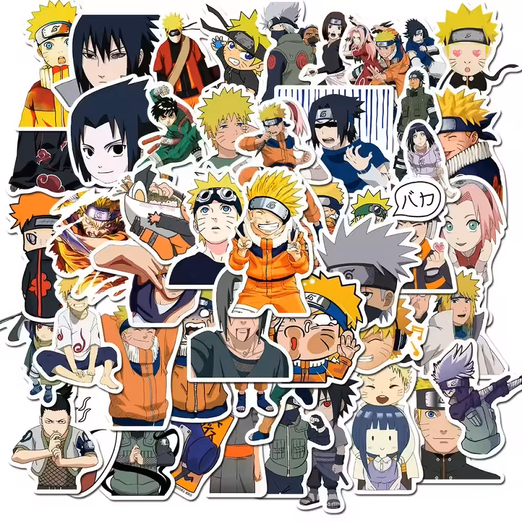 Naruto Shippuden Klistermärken – Set med 50 PVC-dekaler för Laptop, Cykel, Skateboard, Konsoler