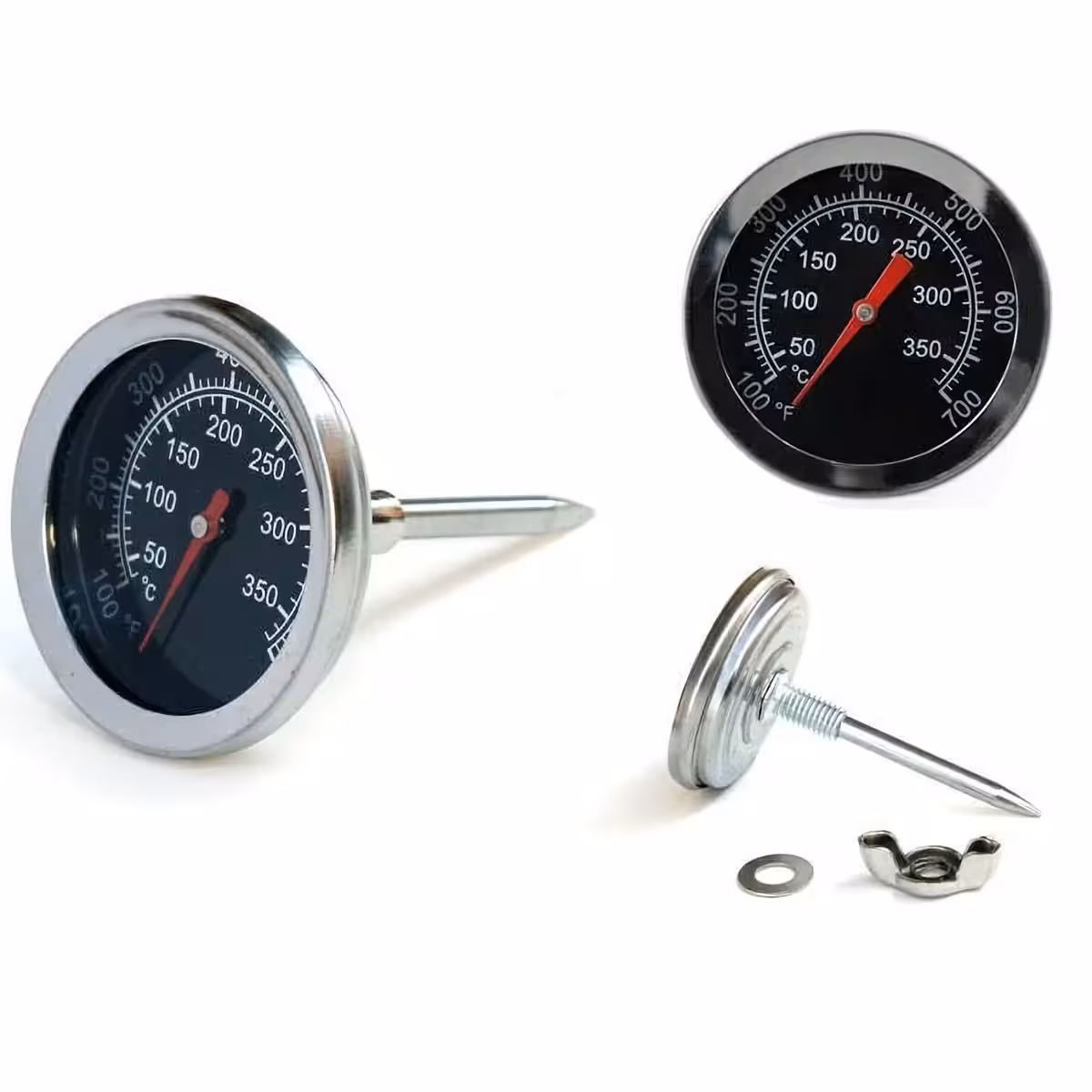 Rund rostfri termometer, idealisk för grillkupoler, enkel montering