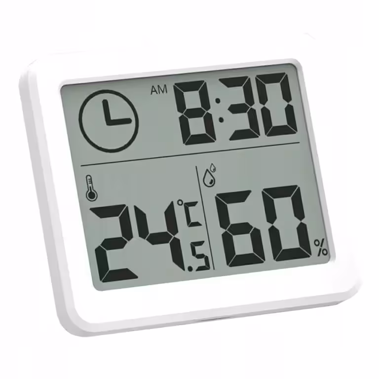 Vit, tunn digital hygrometer med temperatursensor