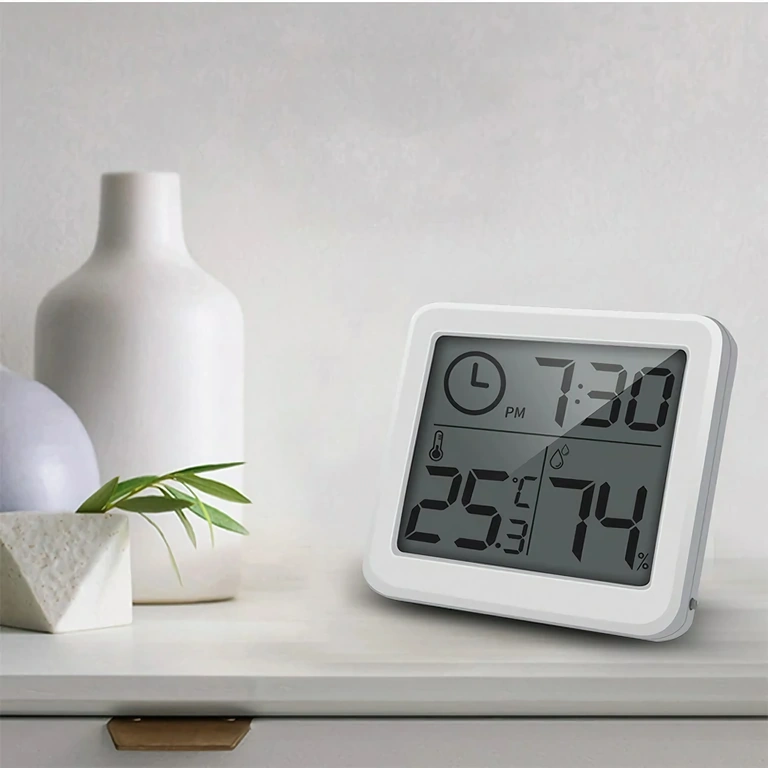 Digital inomhustermometer och hygrometer med stor display och slimmad design