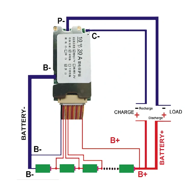 BMS-modul 10S 36V för litiumjonbatteriskydd, 30A