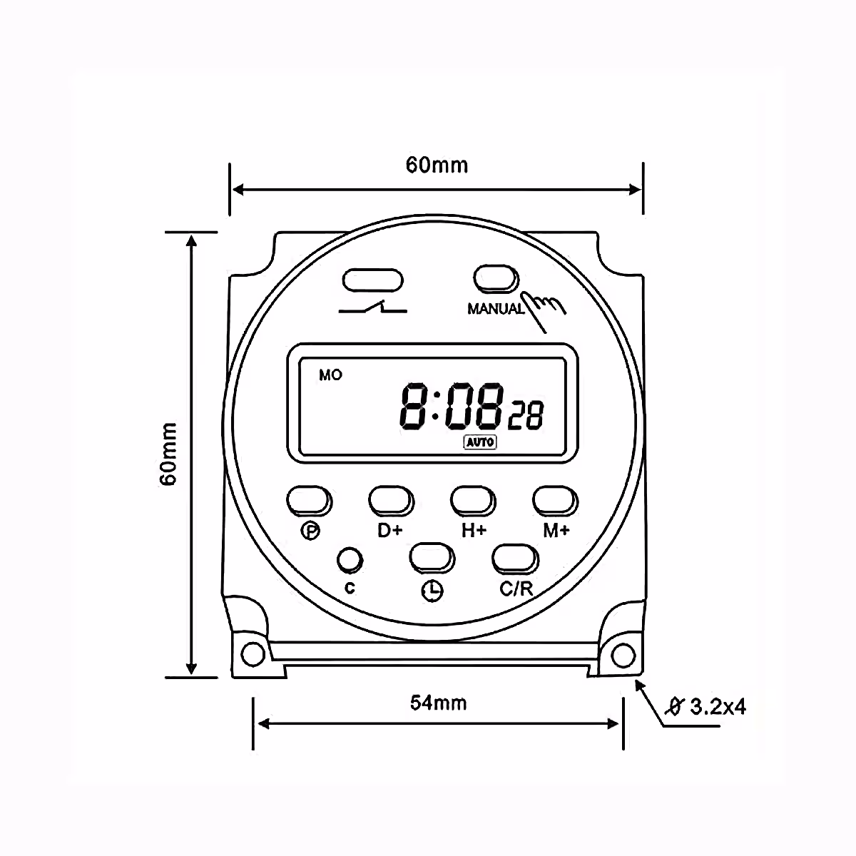Timer med intern minnesfunktion som sparar inställningar vid strömavbrott