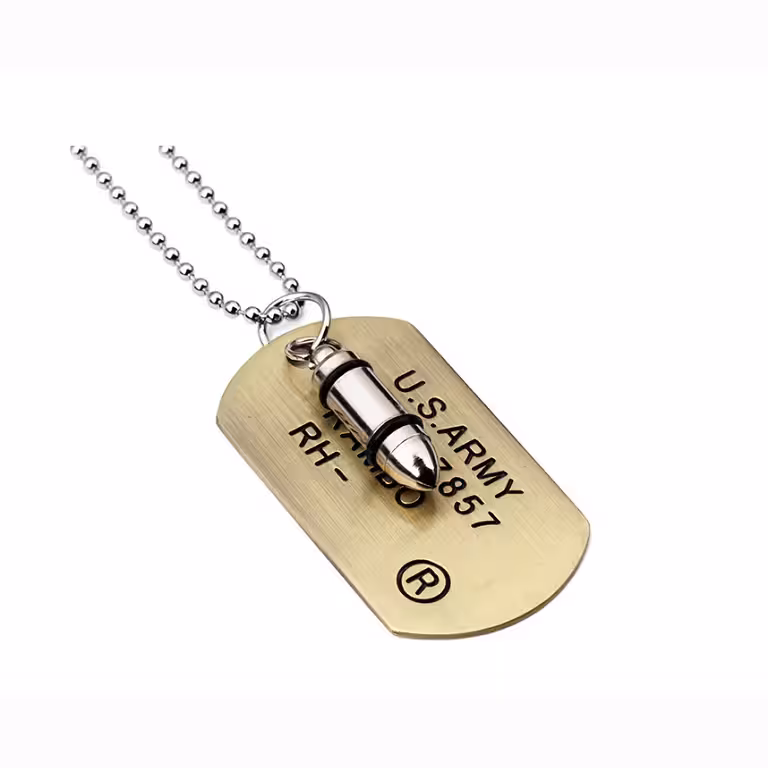 Militärt Dog Tag Halsband med Kula i Rostfritt Stål – 70 cm Herrhalsband
