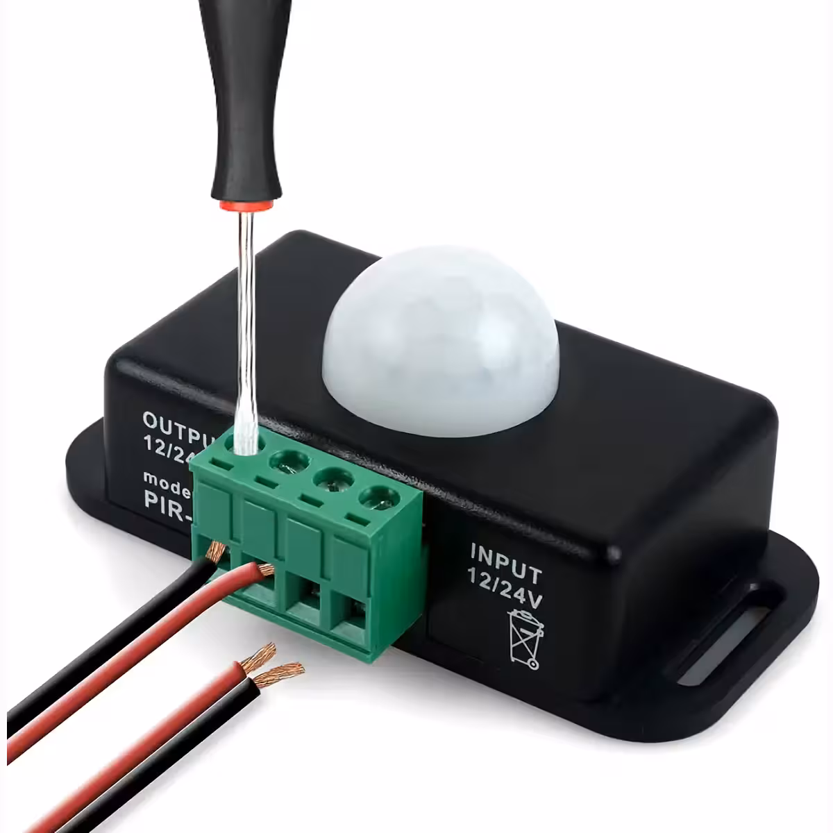 PIR-infraröd sensor för rörelsedetektering, kompatibel 12–24V, automatisk ljusbrytare