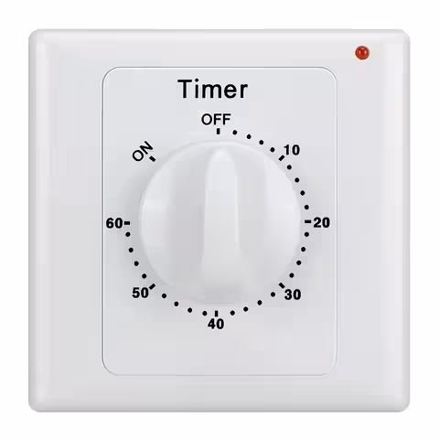 Elektrisk Timerbrytare 1–60 minuter – Mekanisk Tidsstyrning för Fläkt, Ljus, Badrum, Apparater