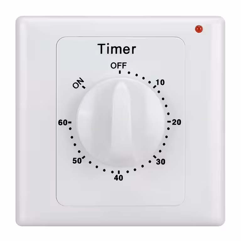 Elektrisk Timerbrytare 1–60 minuter – Mekanisk Tidsstyrning för Fläkt, Ljus, Badrum, Apparater