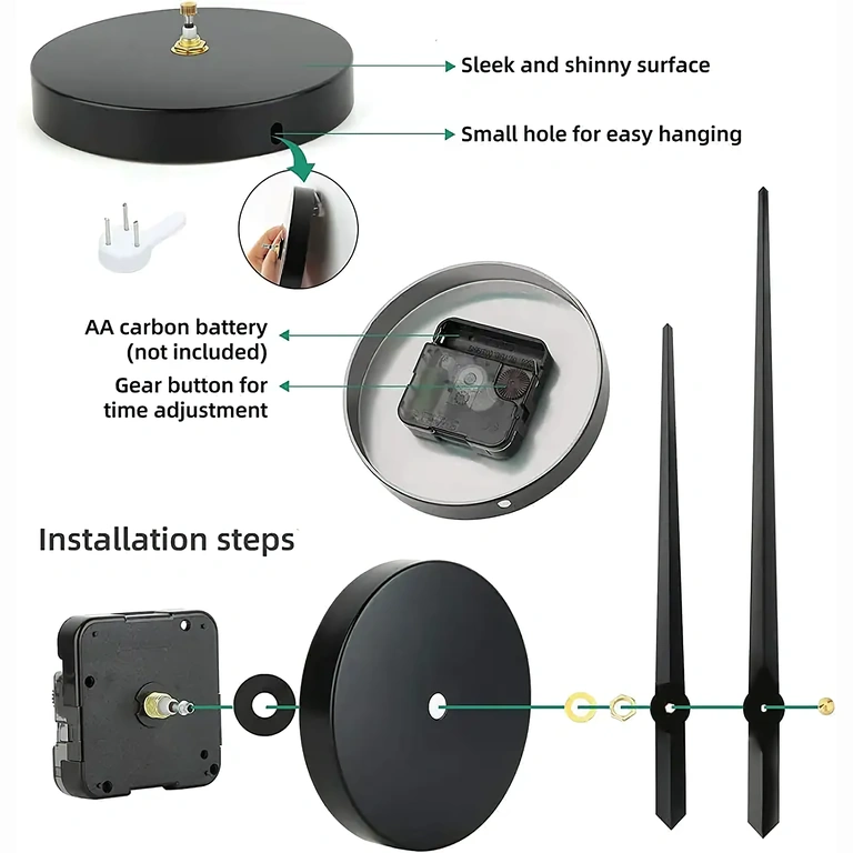 Stor 3D-väggklocka med svarta blanka siffror och ljudlös drift