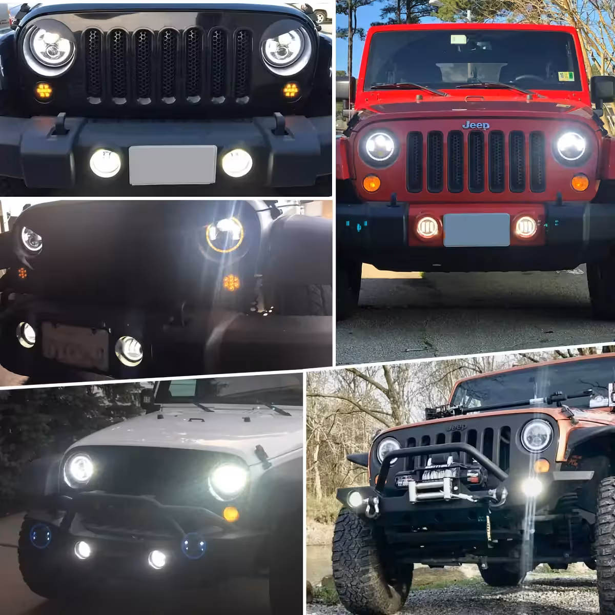 Rund LED-strålkastare 7" kompatibel med Jeep Wrangler, ljusstyrka 7000lm, H4/H13
