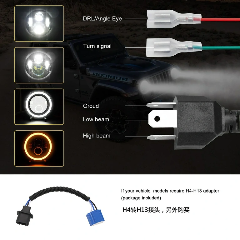 7-tums LED-strålkastare för Harley Rund LED-strålkastare för Harley FLD, Touring, Softail (1991–2013)