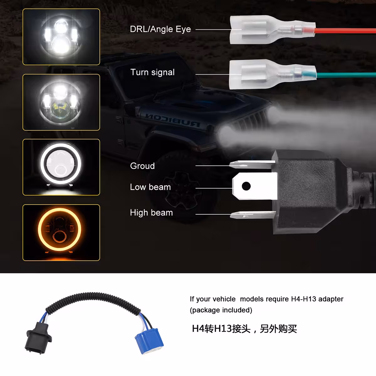 Rund LED-strålkastare för Harley FLD, Touring, Softail (1991–2013)