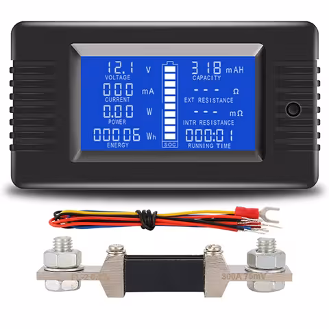 Solpanel DC-mätare 0–200V 100A/300A – Volt/Amp-mätare med LCD-display