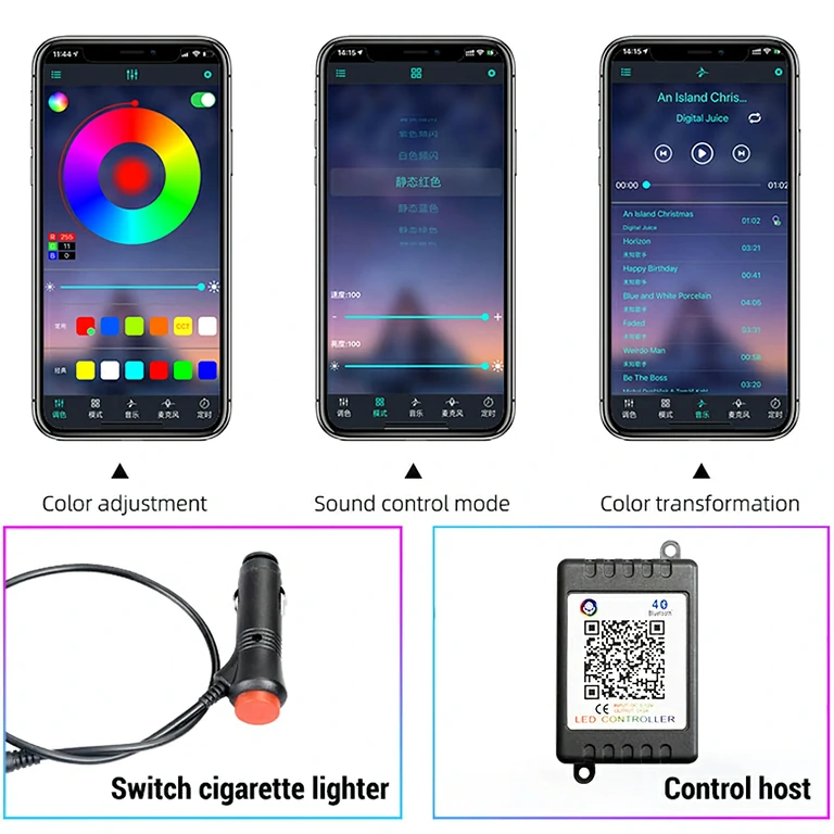 Flexibel RGB LED-remsa för bilens interiör