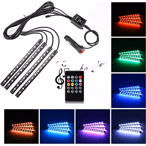 Interiörbelysning Bil – RGB LED-remssats med Ljudsensor, Fjärrkontroll