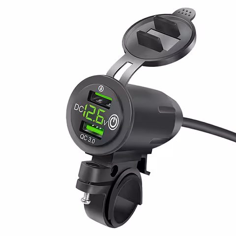 USB-laddare för MC med QC 3.0 Snabbladdning och Voltindikator – För Telefonladdning på Motorcykel