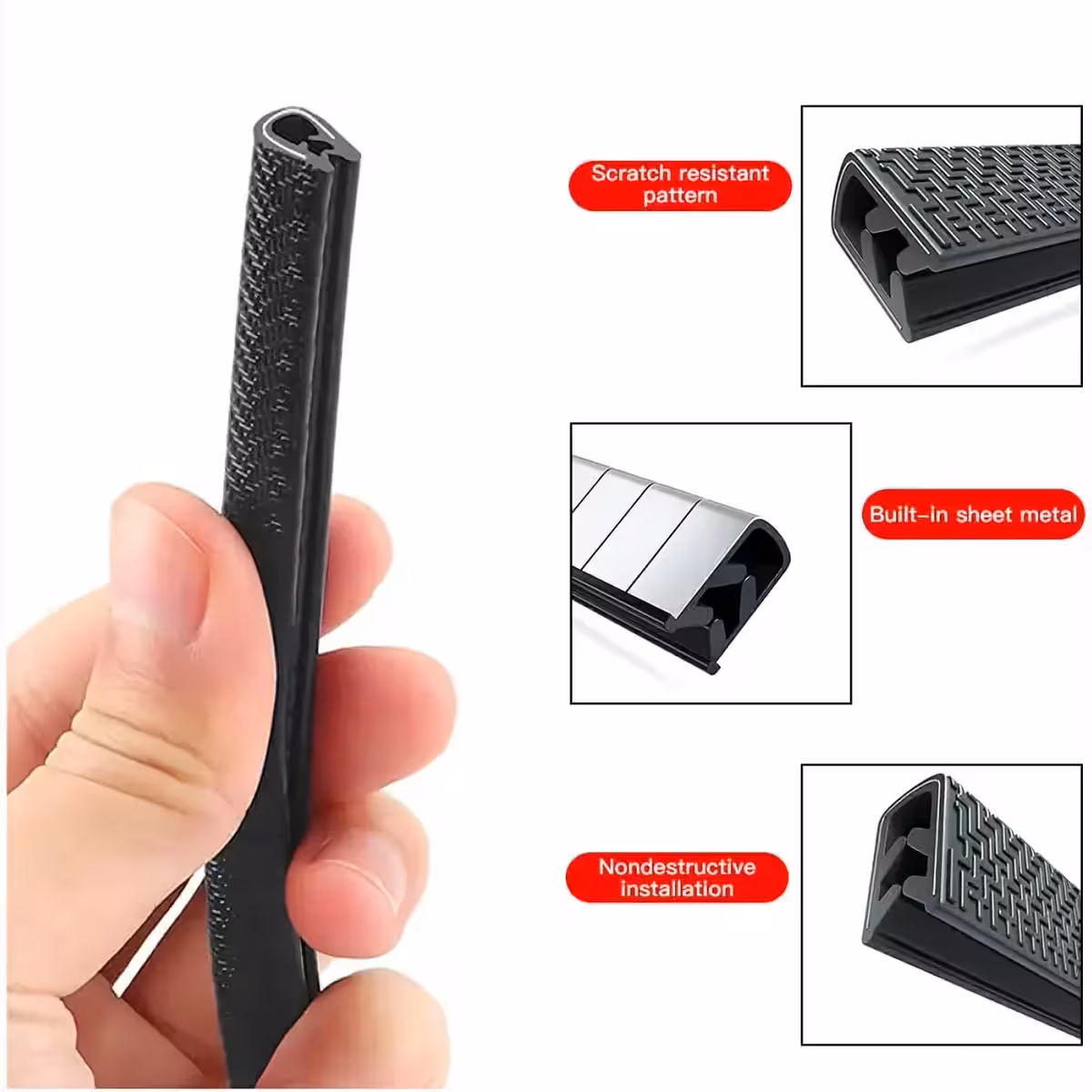 Gummilist med metallinsats för bilens dörrskydd