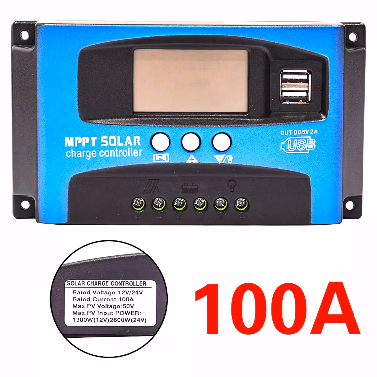 Solcells-laddningsregulator med spänningskontroll och automatisk skyddsfunktion