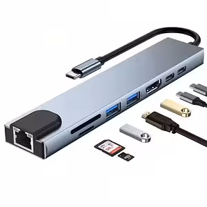 USB-C Hub 8-i-1 med HDMI 4K, RJ45, USB 3.0 och Power Delivery för MacBook, Dell, Lenovo