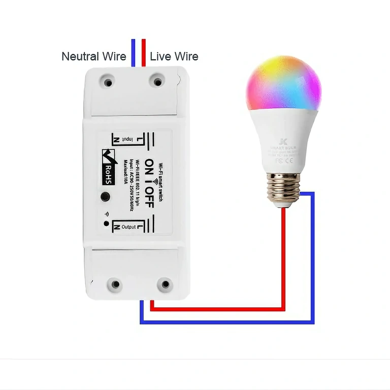 Elektrisk schema och instruktioner för kablage av smart 1-kanals relä