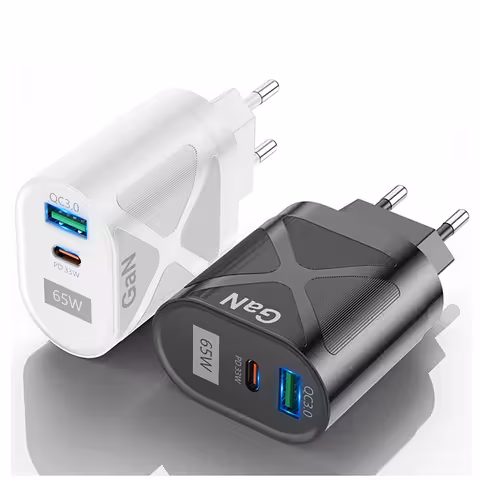 65W GaN USB-C & USB-A telefon- och laddare för surfplatta – Snabbladdare PD QC för iPhone, Samsung, Android