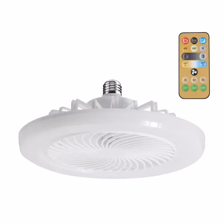 Vitt takfläkt med fjärrkontroll och dimbar LED-belysning – inomhus & terrass