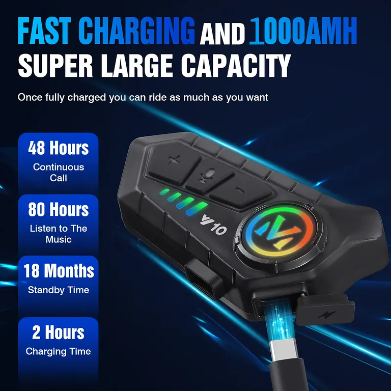 Motorcykelintercom med upp till 32 timmars batteritid