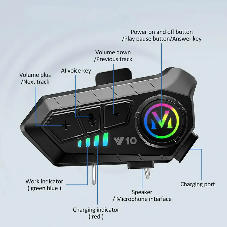 Knapp för röstassistent på motorcykelintercom