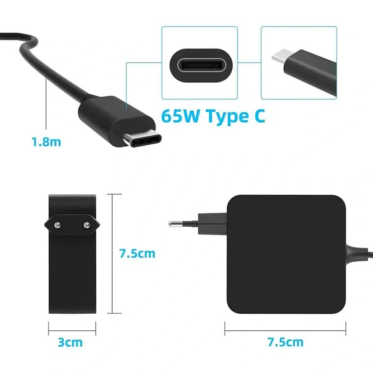 USB-C-laddare kompatibel med Dell, Lenovo USB-C-laddare för Dell, Lenovo, Asus, HP