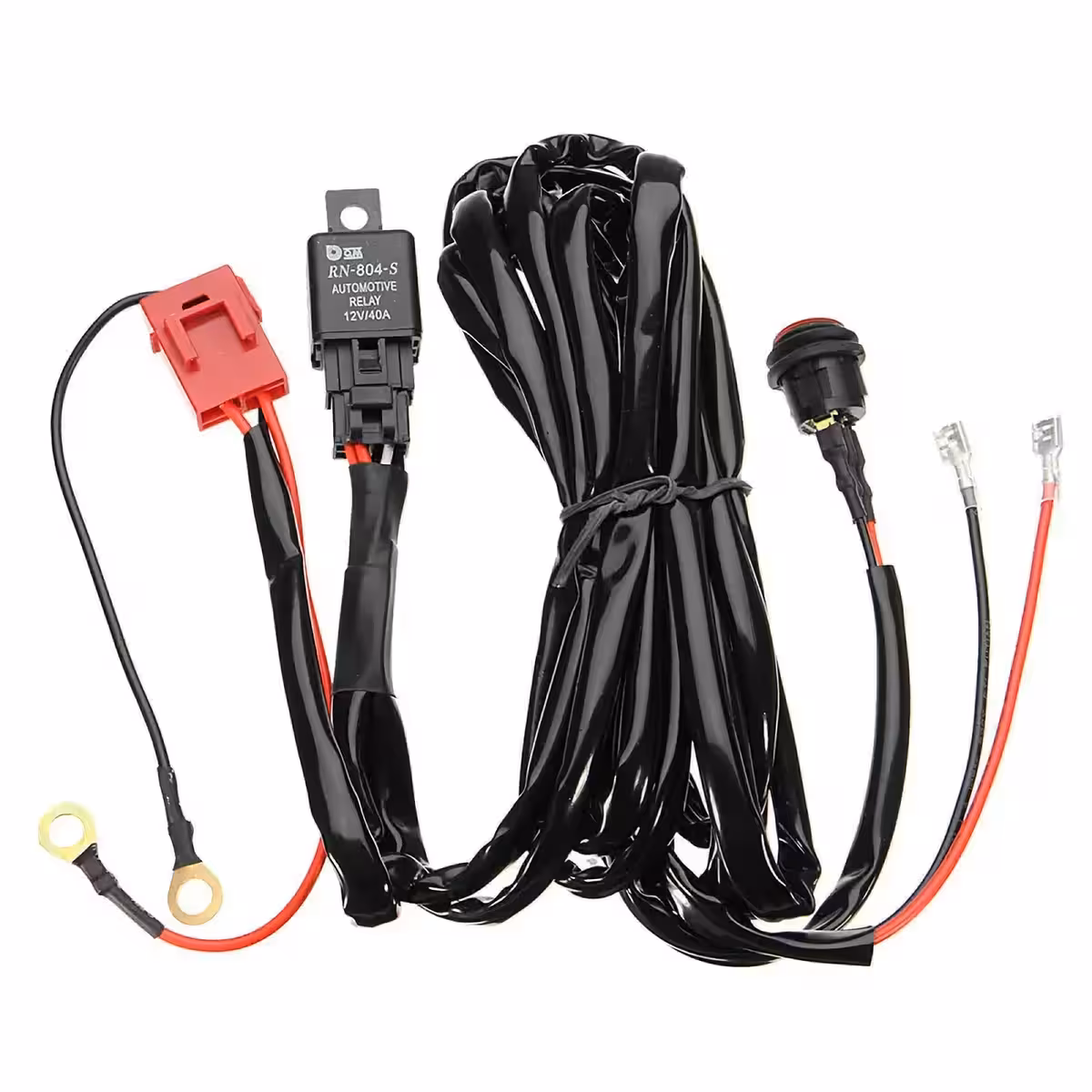 Elektrisk kabeldragning med 40A-relä och ljusbrytare för LED-lampor