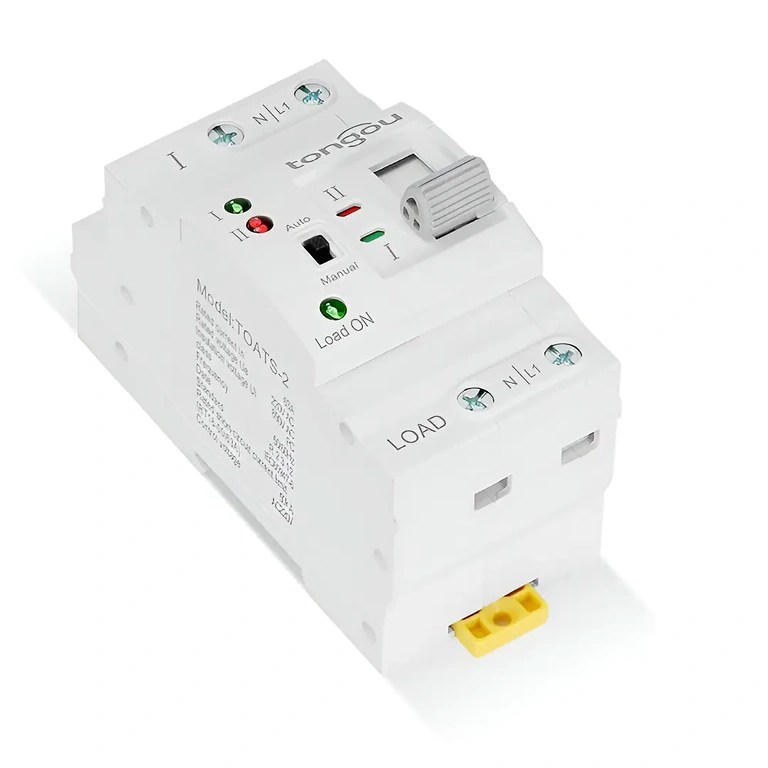 Närbild av anslutningsklemmer på ATS-enhet