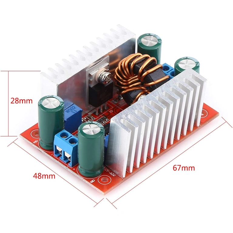 Step-up Boost DC 400W modul mått Diagram med exakta mått på Step-up Boost DC 400W-modulen